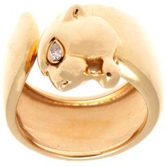 Vintage Cartier Wide Diamond Gold Panther Ring