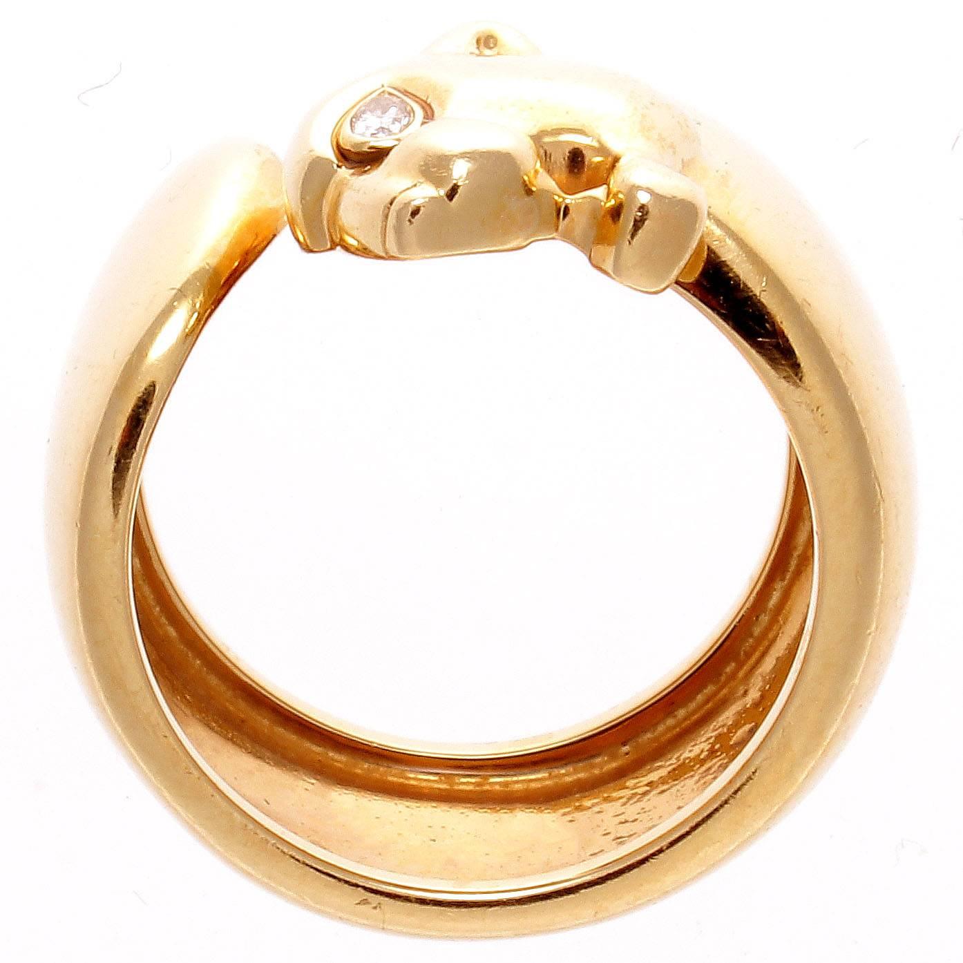 Cartier Wide Diamond Gold Panther Ring In Excellent Condition In Beverly Hills, CA