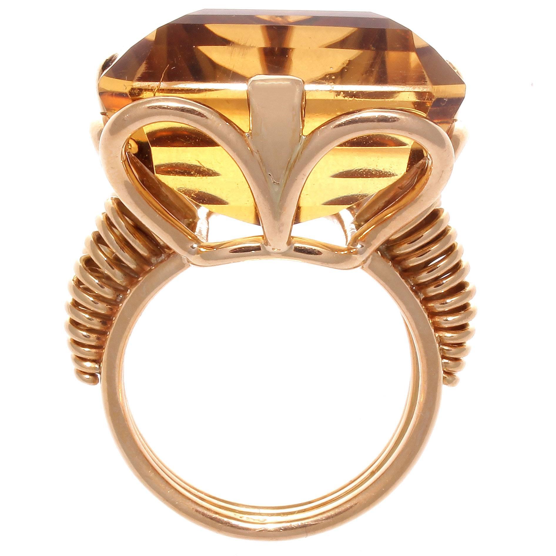 Women's French Retro Citrine Rose Gold Ring