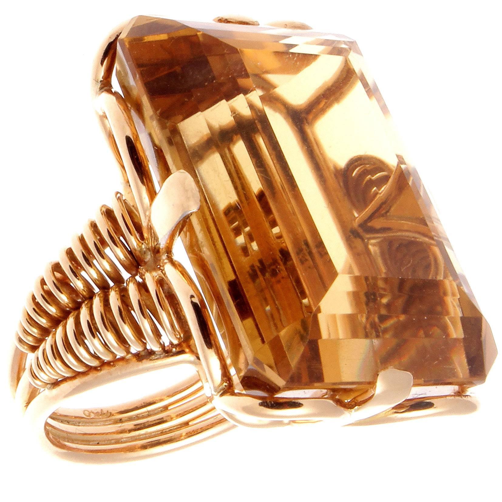 French Retro Citrine Rose Gold Ring