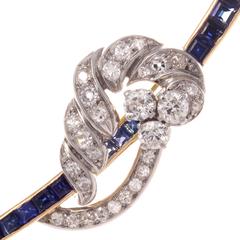 Elegant French Art Deco Sapphire Diamond Gold Brooch