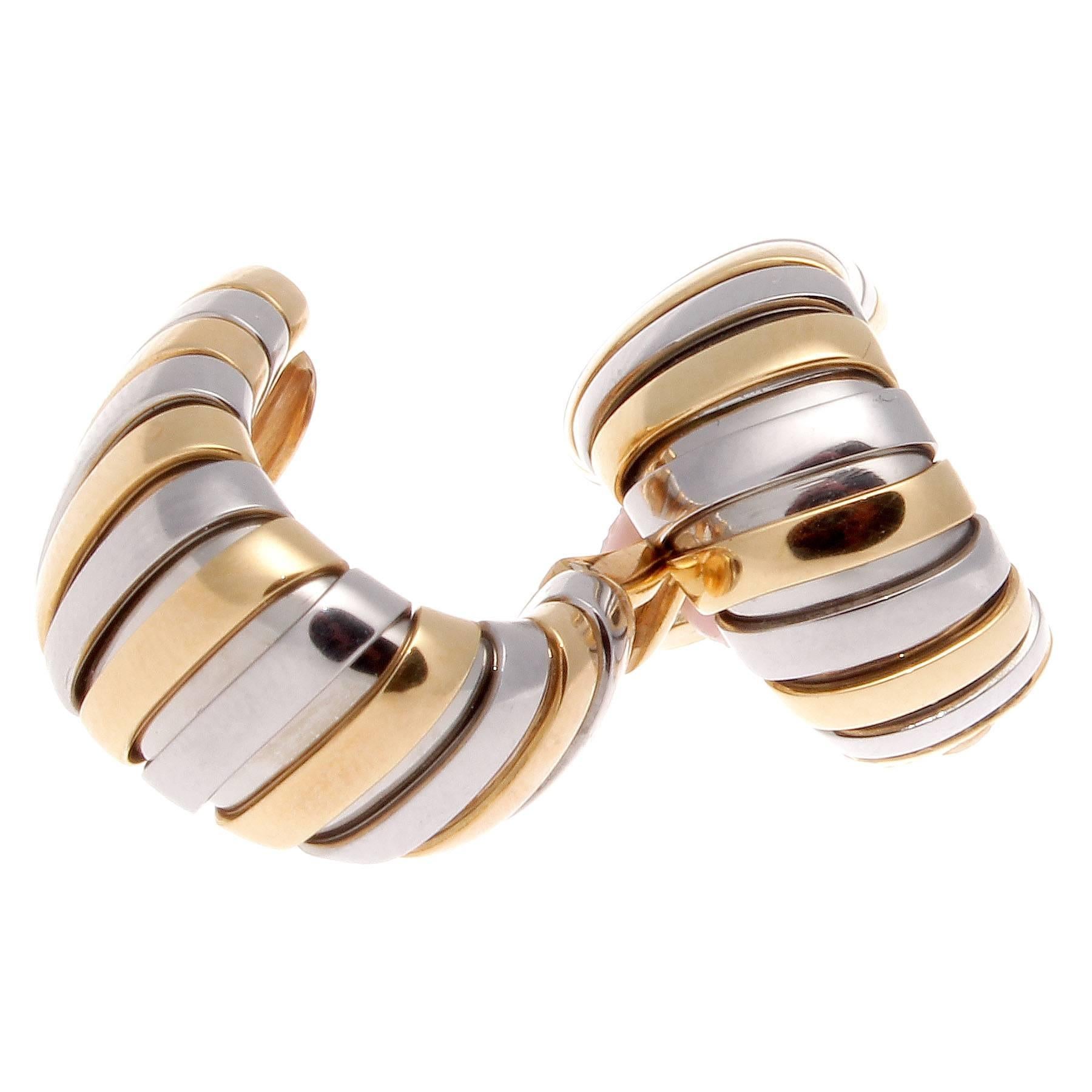 Modern Bulgari Gold Steel Hoop Earrings