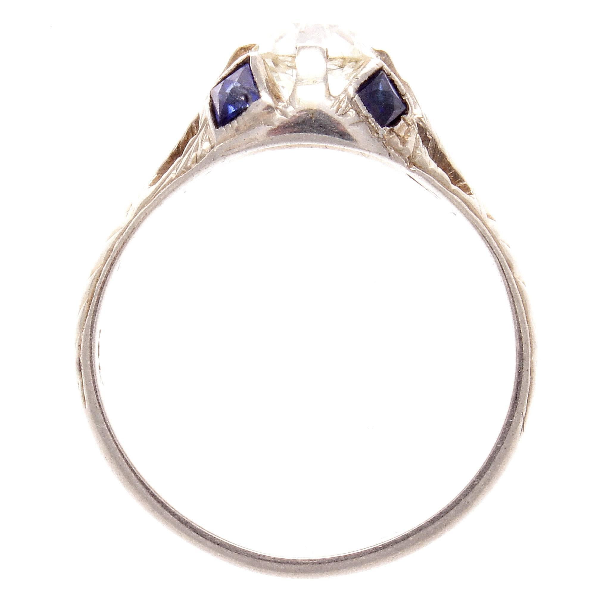 Old European Cut Art Deco Sapphire Diamond Platinum Gold Ring
