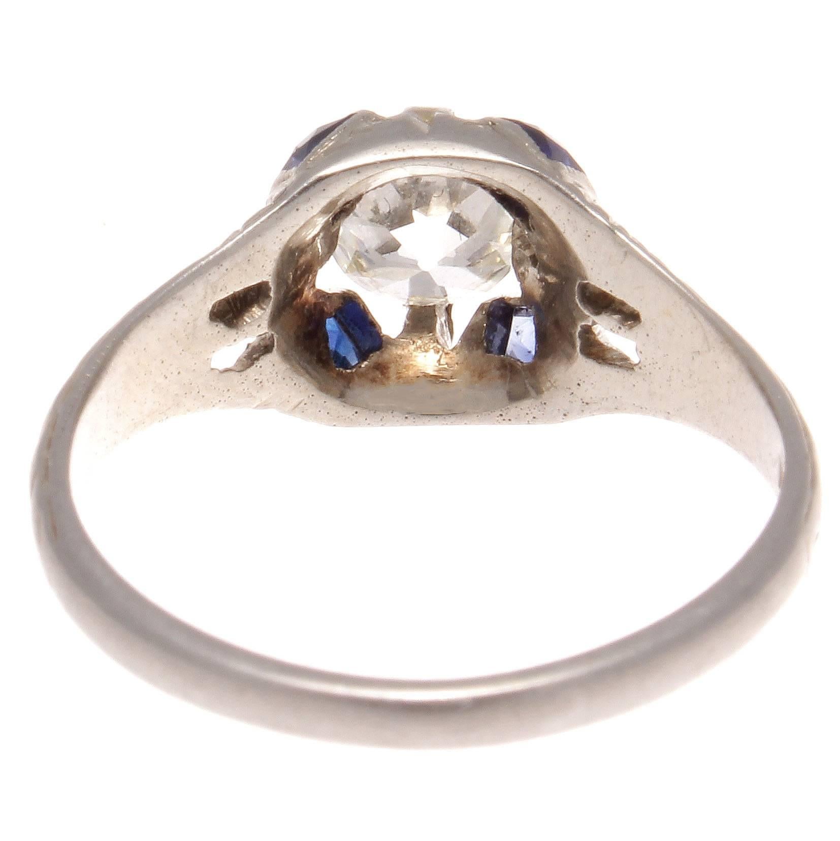 Art Deco Sapphire Diamond Platinum Gold Ring In Excellent Condition In Beverly Hills, CA