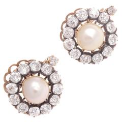 Victorian Natural Pearl Diamond Earrings