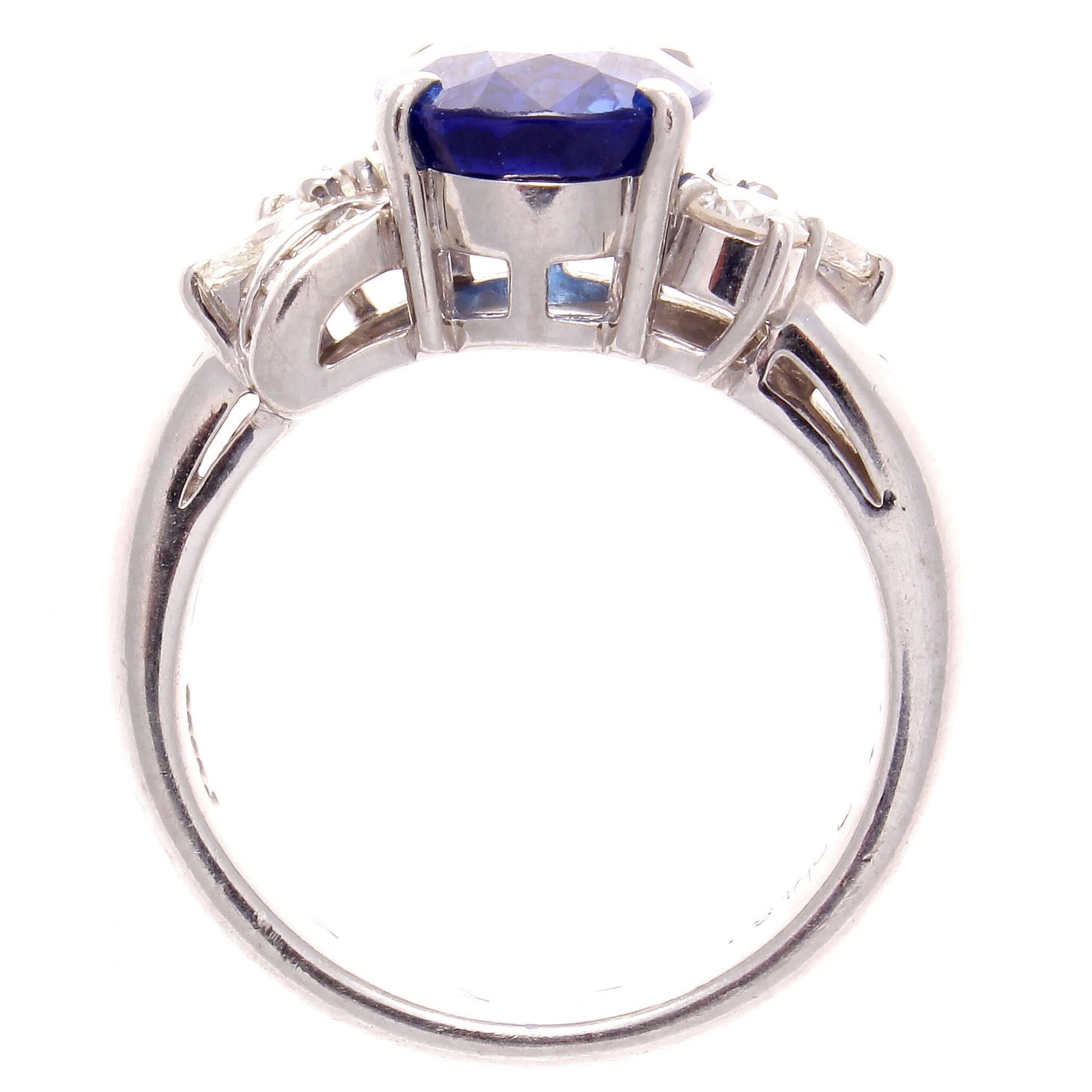 Modern 3.80 Carat Sapphire Diamond Platinum Ring