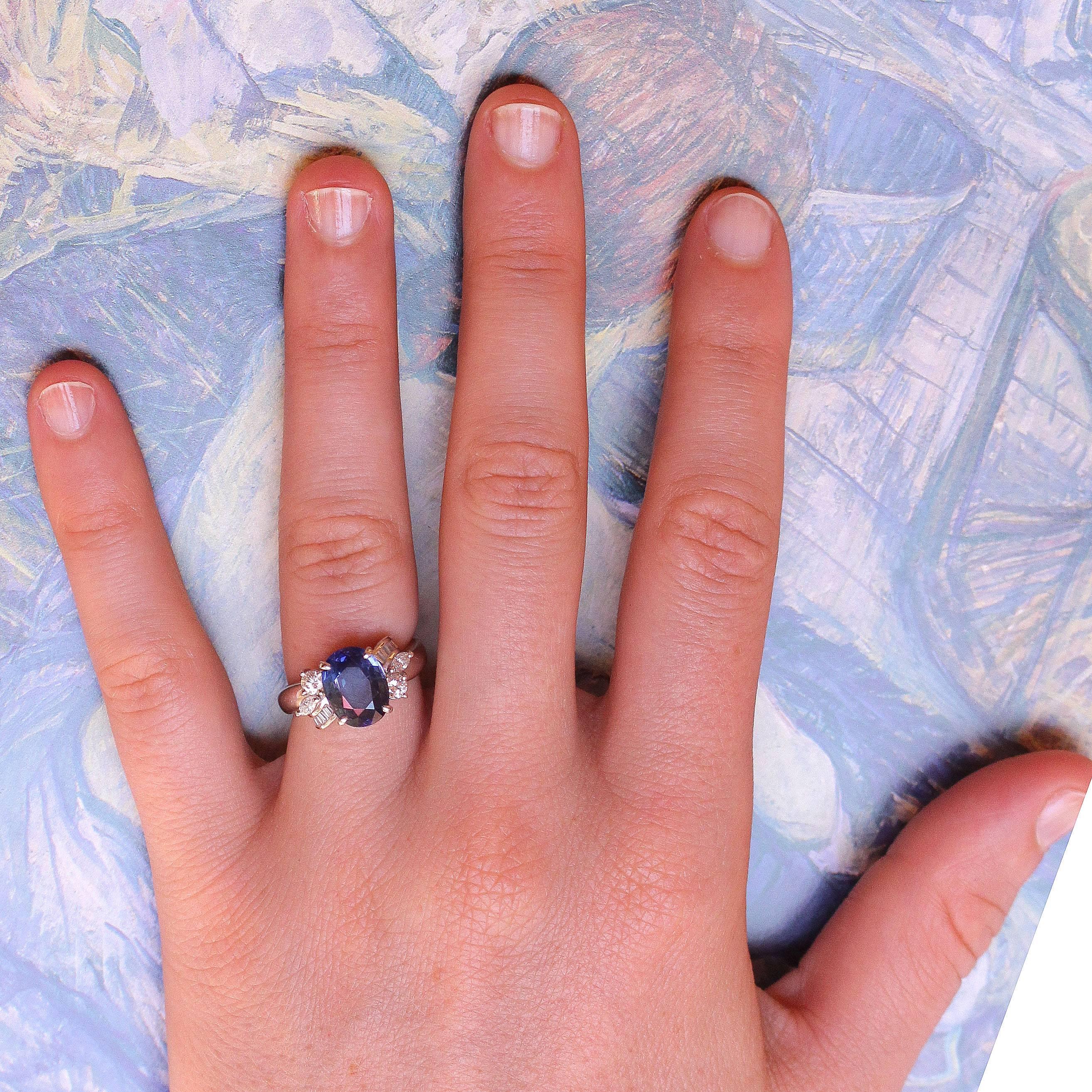 3.80 Carat Sapphire Diamond Platinum Ring In Excellent Condition In Beverly Hills, CA