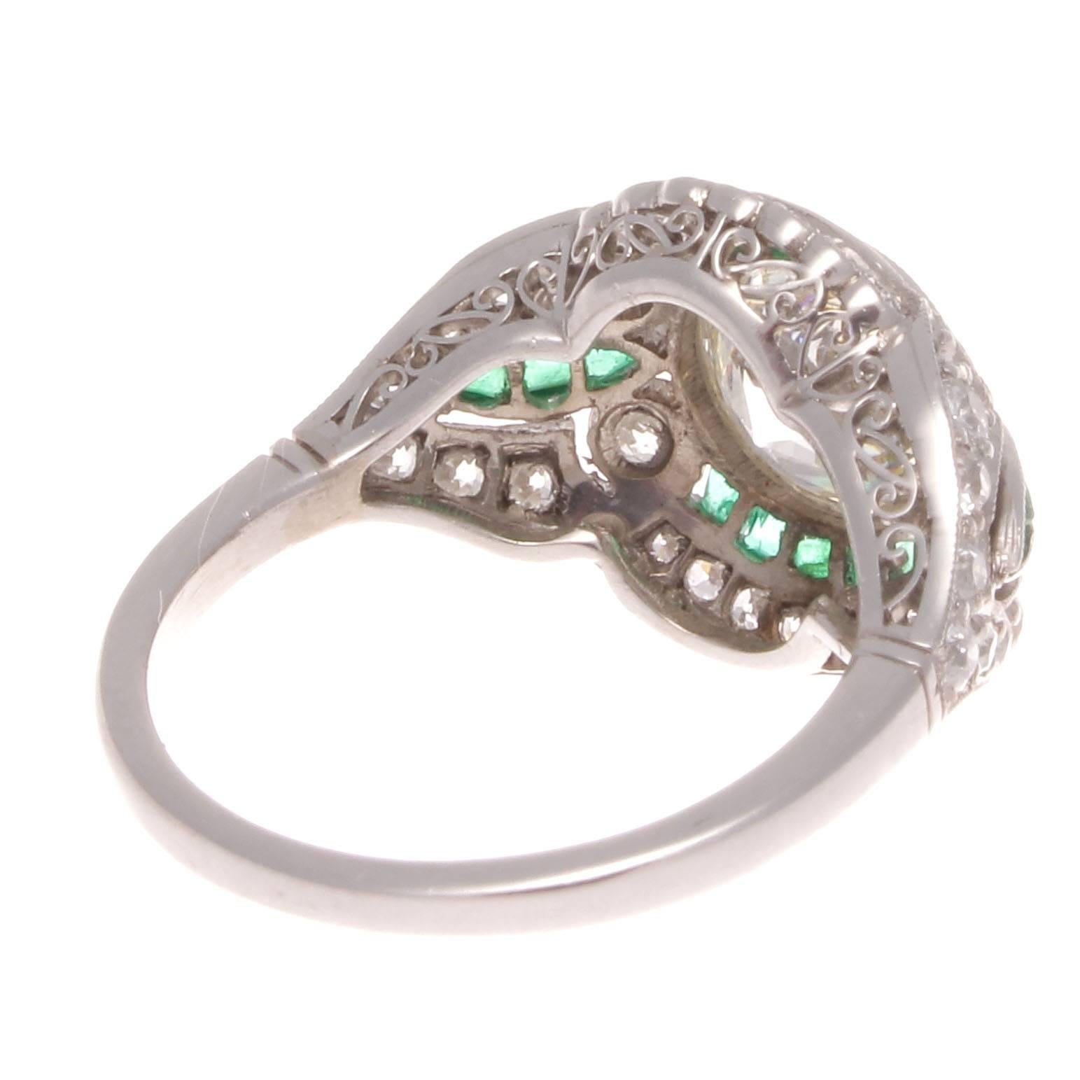 Women's Old European Cut 2.05 Carat Diamond Emerald Platinum Engagement Ring