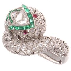 Emerald Ruby Diamond Platinum Snake Ring