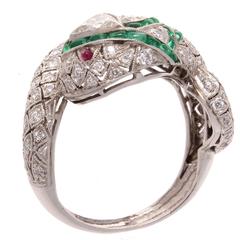 Emerald Ruby Diamond Platinum Snake Ring