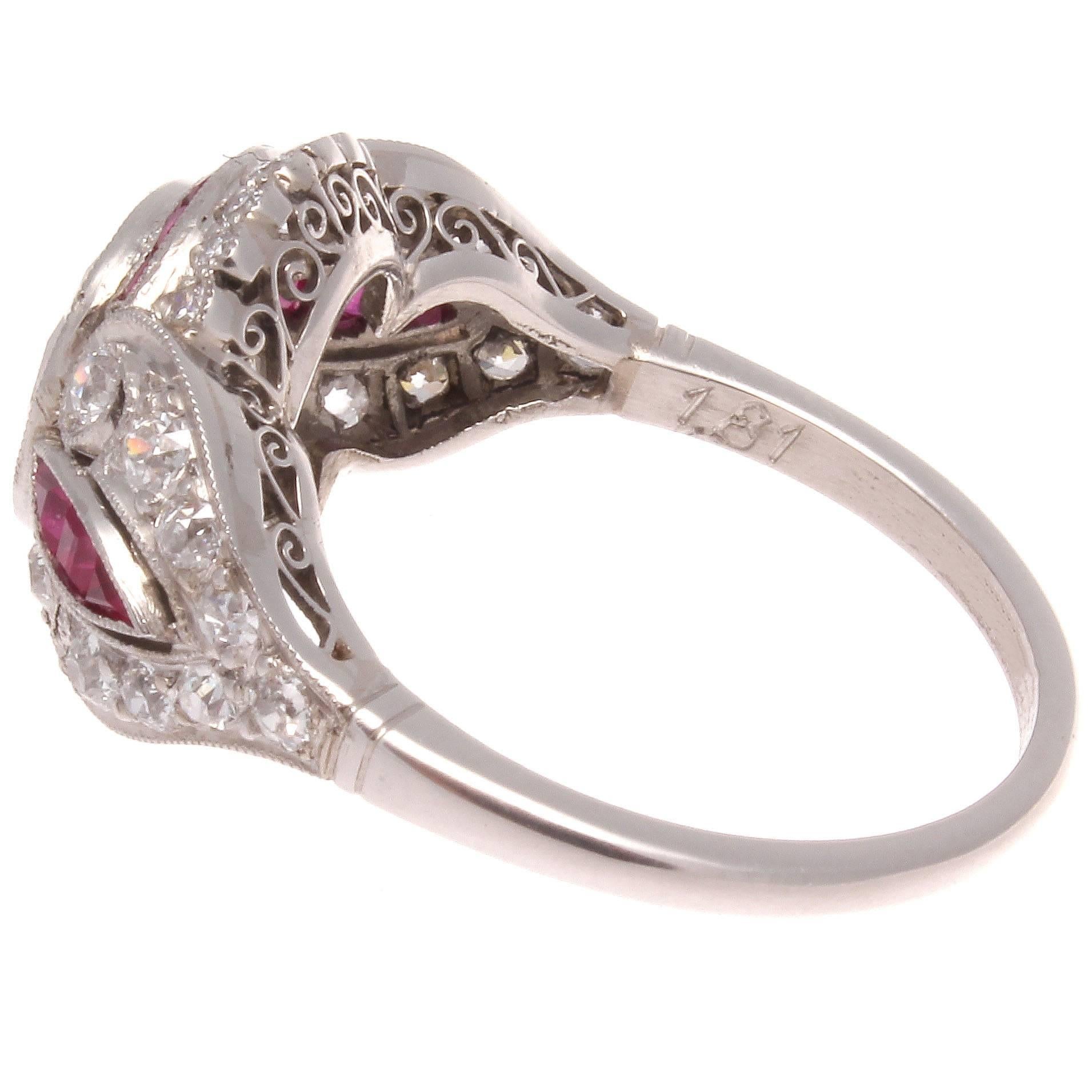 Art Deco Striking 1.81 Carat Diamond Ruby Platinum Engagement Ring