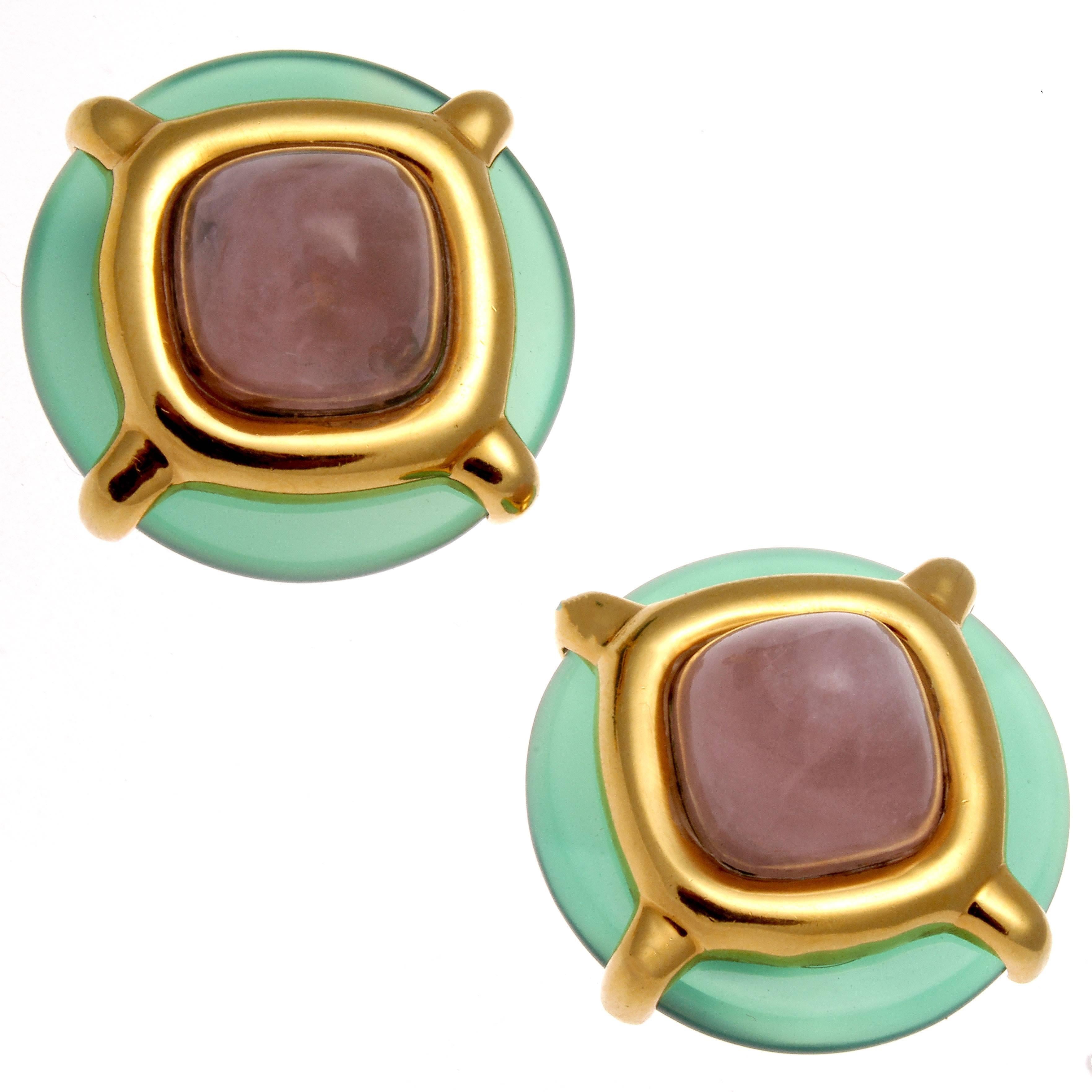 Cartier Aldo Cipullo Chalcedony Rose Quartz Gold Earrings