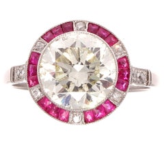 Old European Cut 2.81 Carat Diamond Ruby Platinum Engagement Ring