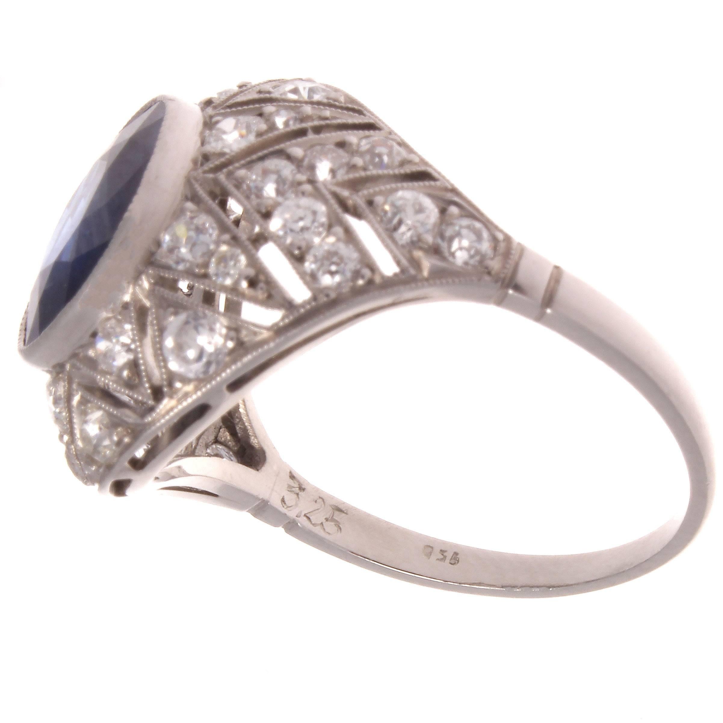 Art Deco 3.25 Carat Sapphire Diamond Platinum Ring