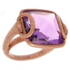 Hermes Amethyst Rose Gold Deux Anneaux Design Band Ring