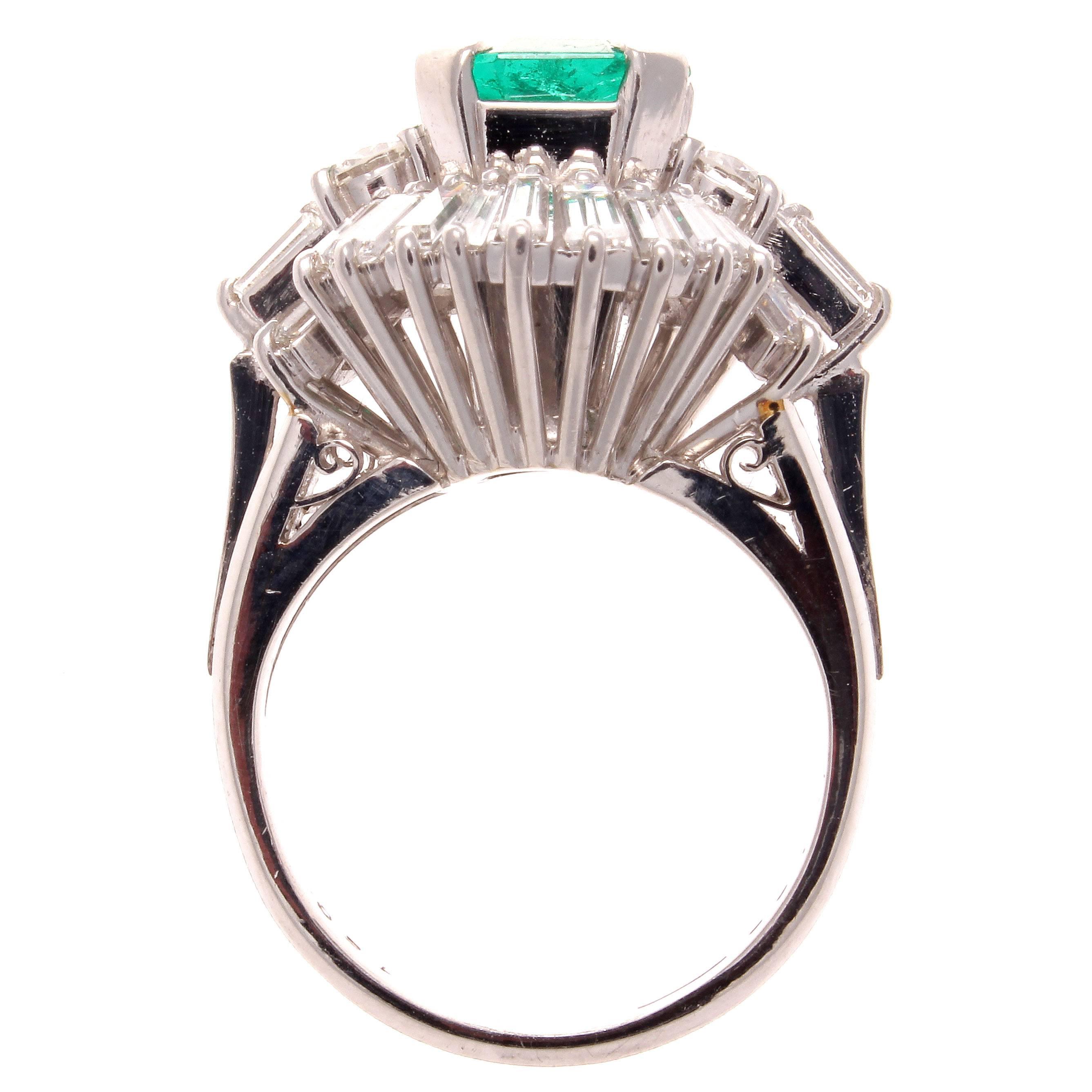 Modern 1.68 Carat Forest Green Colombian Emerald Diamond Ring