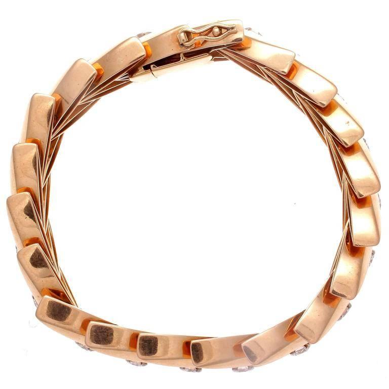 French Retro Diamond Rose Gold Bracelet In Excellent Condition In Beverly Hills, CA