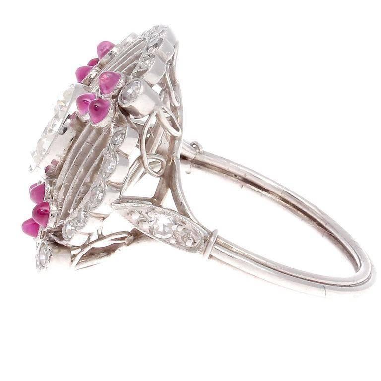 Art Deco 1.08 Carat Diamond Ruby Platinum Engagement Ring