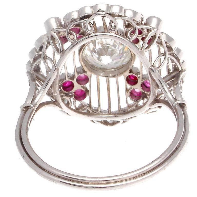 Women's 1.08 Carat Diamond Ruby Platinum Engagement Ring