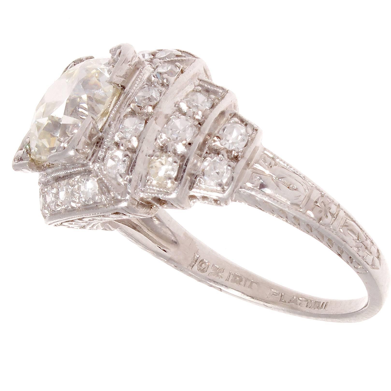 Old European Cut Art Deco 1.92 Carat Diamond Platinum Engagement Ring