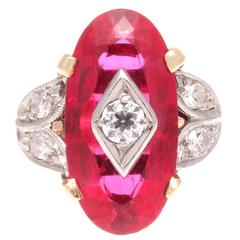 Synthetic Ruby Diamond Gold Ring
