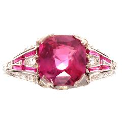 Vintage Art Deco GIA 2.52 Carat Pink Sapphire Ruby Diamond Platinum Ring