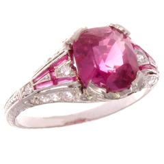 Art Deco GIA 2.52 Carat Pink Sapphire Ruby Diamond Platinum Ring