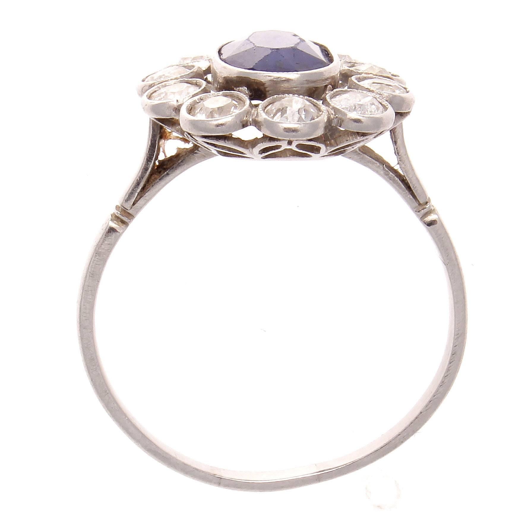 French Belle Époque Sapphire Diamond Gold Ring In Excellent Condition In Beverly Hills, CA