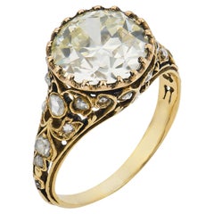 Verlobungsring im viktorianischen Stil aus 18-karätigem Gelbgold mit einem alten europäischen Diamanten (3,06 Karat, GIA-Zertifikat)