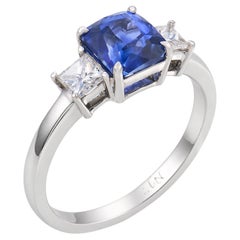 Vintage 1.80 carat sapphire diamond 18k white gold ring
