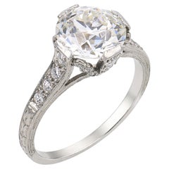 Anillo de compromiso de platino con diamante talla europea antigua Art Déco GIA de 2.14 quilates
