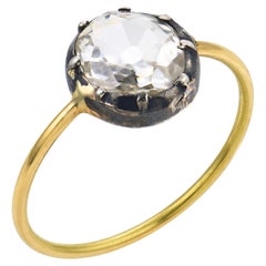 Victorian 1.00 carat old mine cut diamond 18k yellow gold silver solitaire ring