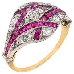 Edwardian diamond ruby 18k yellow gold platinum ring