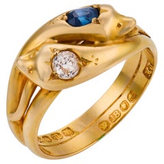 Victorian diamond sapphire 18k yellow gold snake ring