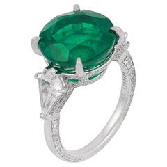 Lugano GRS 8,75 Karat lebendiger grüner Smaragd-Diamant 18k Weißgold-Cocktailring