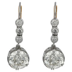 Edwardian GIA 5.67 carat old mine cut diamond platinum drop earrings