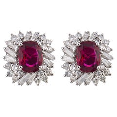 Vintage 1.68 carat ruby diamond platinum earrings