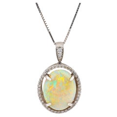 Vintage 5.71 carat opal diamond platinum pendant necklace