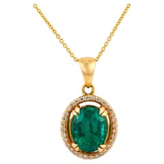 Collier vintage en or jaune 14 carats, orné d'un diamant émeraude de 2,70 carats
