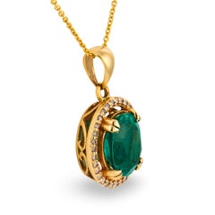 Vintage 2.70 carat emerald diamond 14k yellow gold necklace