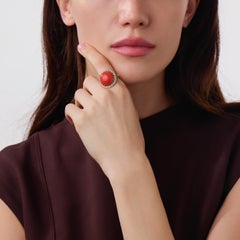 Edwardian coral diamond 18k yellow gold platinum ring