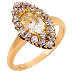 Anello vittoriano in oro giallo 18 carati con diamante taglio "old mine" da 1,01 carati certificato GIA