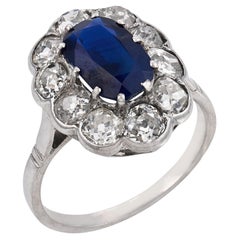 French Art Deco 2.72 carat no heat sapphire diamond platinum ring