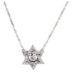 Collana con stella di David in oro bianco 18 carati con motivo a rombi, in stile Mid-Century