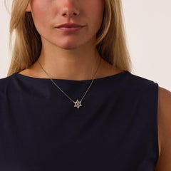 Mid Century diamond 18k white gold star of David necklace