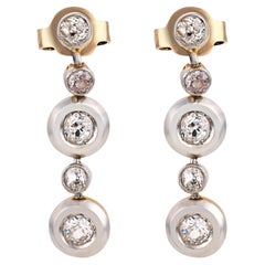 Boucles d'oreilles pendantes édouardiennes en or jaune 18 carats et platine, serties de diamants