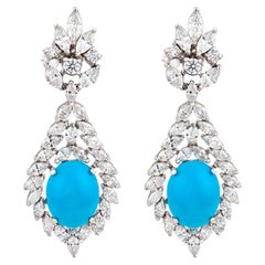 Contemporary turquoise diamond 18k white gold dangle earrings