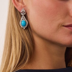 Contemporary turquoise diamond 18k white gold dangle earrings