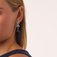 French Art Deco amethyst diamond platinum earrings