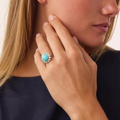 Vintage turquoise diamond 18k white gold cluster ring